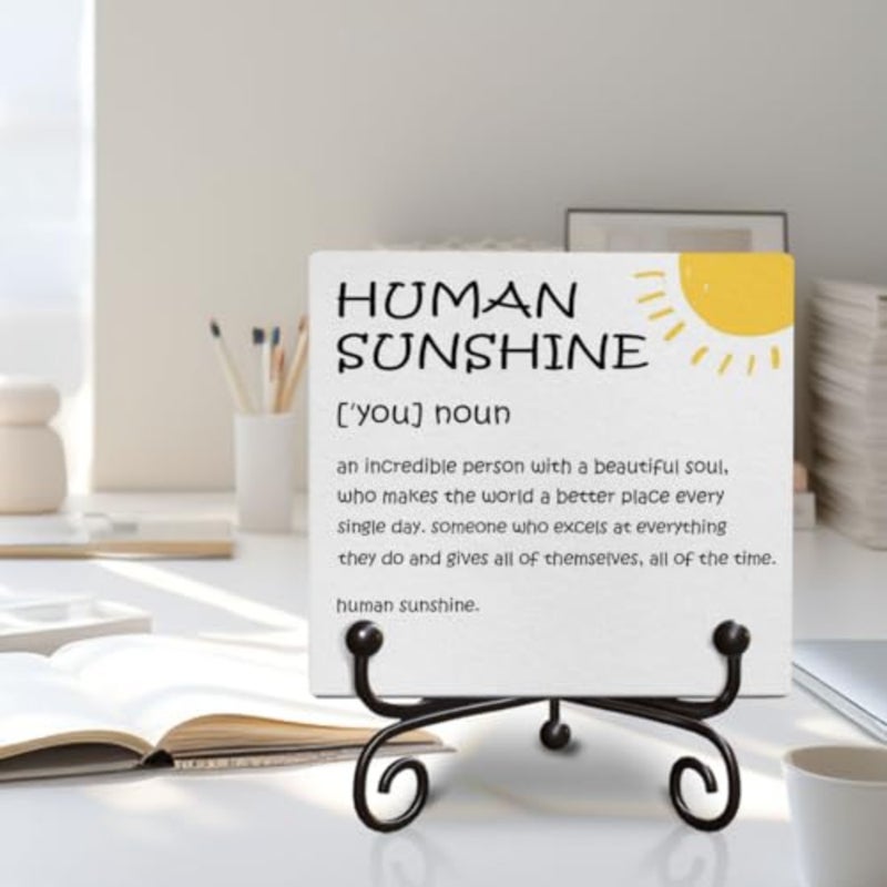 For Women Coworker Teacher Leader Human Sunshine Motivational Appreciation Wooden Signs Gift, Desk Decor Gift, Office Farmhouse Living Room Shelf Desk Decor Wooden Sign Gifts, 5 x 5Inches-E77 - Image 5