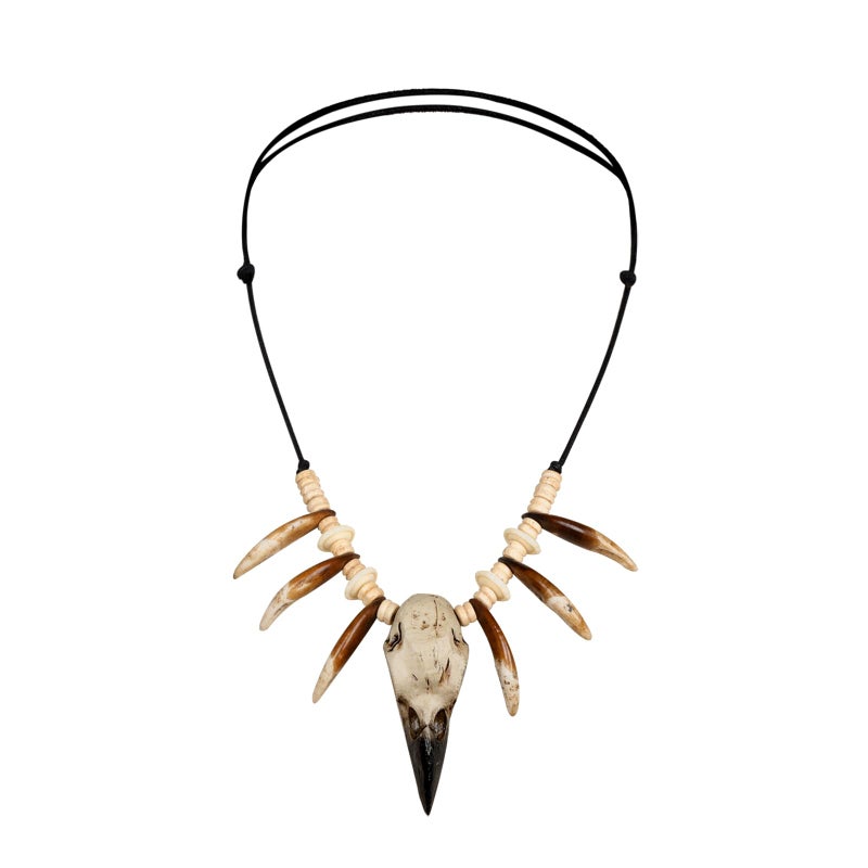 L'VOW Viking Raven Skull Necklace Bone Tooth Pagan Necklace for Men Women Halloween Savage Barbarian Cosplay - Image 1