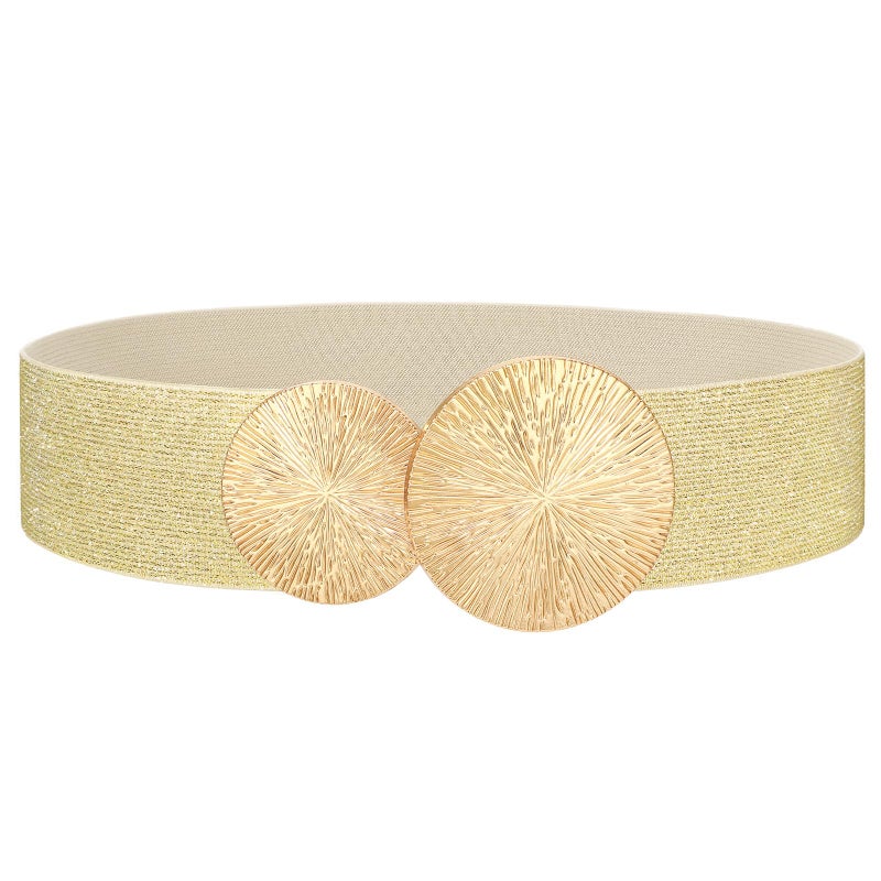 VONMELLI Wide Stretchy Gold Belts for Women Dresses Elastic Waist Cinch Womens Belt with Gold Buckle, M - Image 1
