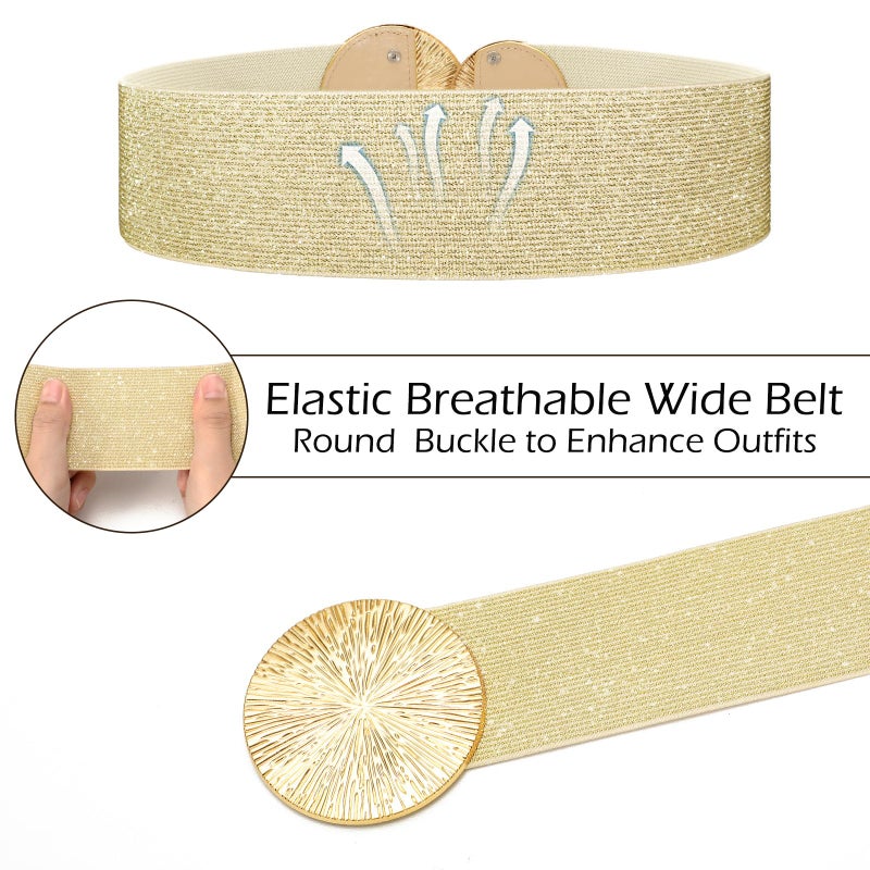 VONMELLI Wide Stretchy Gold Belts for Women Dresses Elastic Waist Cinch Womens Belt with Gold Buckle, M - Image 2