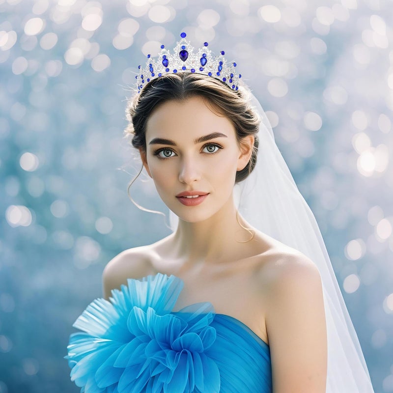 Kamirola - Queen Crown and Tiaras Princess Crown for Women. Crystal Headbands for Bridal, Princess for Wedding and Partyï¼ˆ01ï¼‰ (Silver Blue) - Image 3