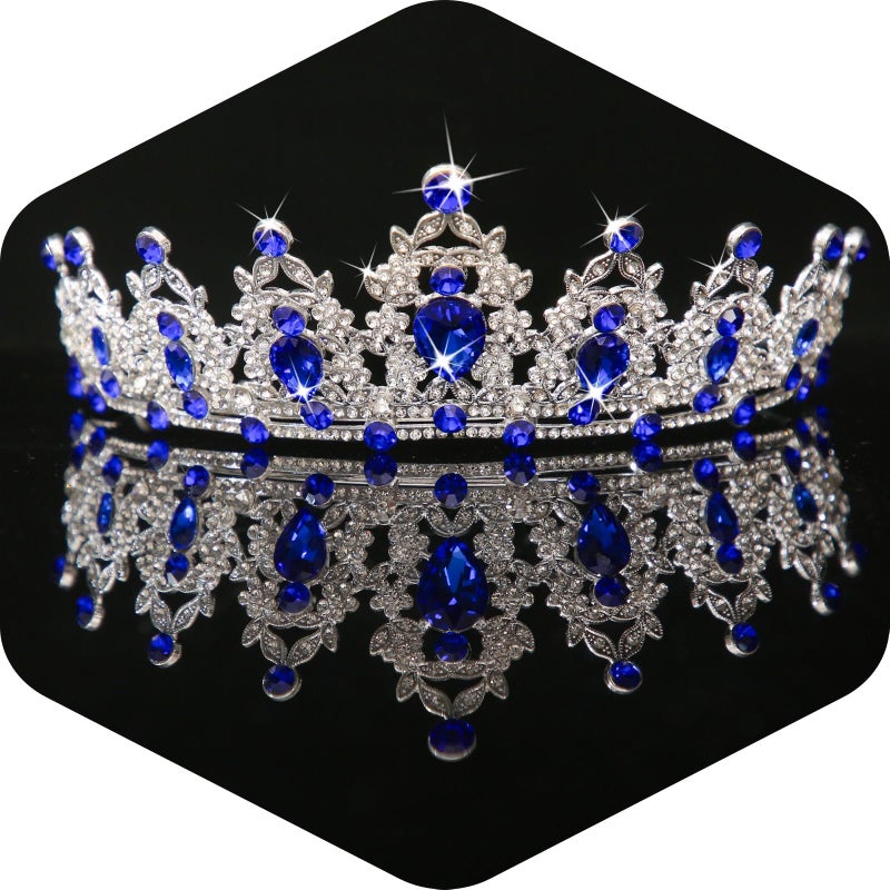 Kamirola - Queen Crown and Tiaras Princess Crown for Women. Crystal Headbands for Bridal, Princess for Wedding and Partyï¼ˆ01ï¼‰ (Silver Blue) - Image 1