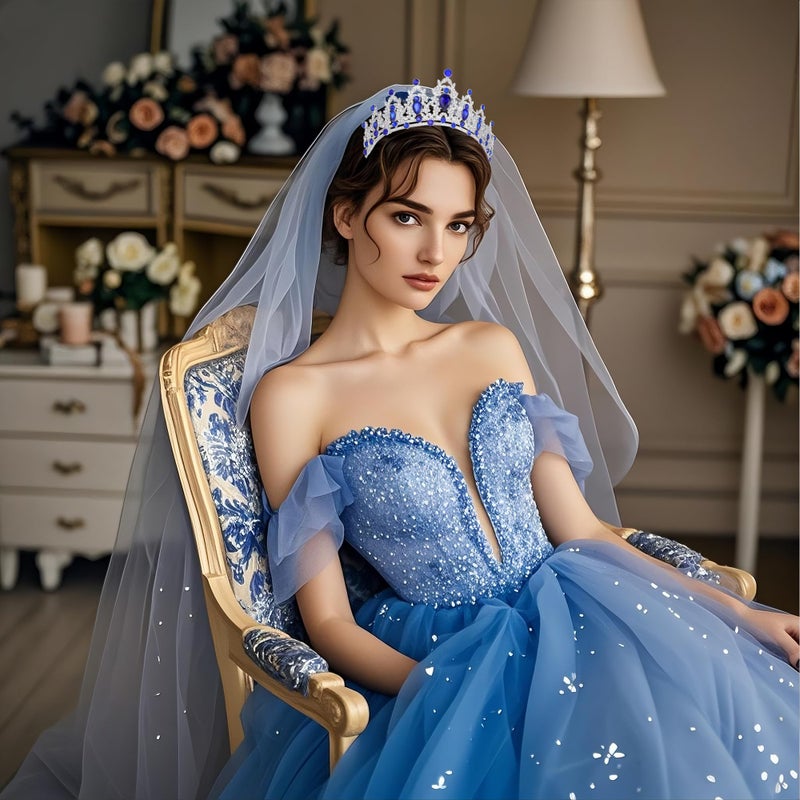 Kamirola - Queen Crown and Tiaras Princess Crown for Women. Crystal Headbands for Bridal, Princess for Wedding and Partyï¼ˆ01ï¼‰ (Silver Blue) - Image 2