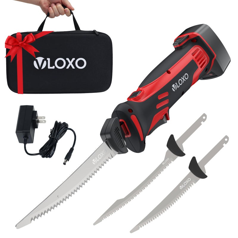 VLOXO Electric Fillet Knife for FishCordless Fillet Knife with 2 Stainless Steel Blades Safety Lock NonSlip GripRechargeable Electric Fish Fillet Includes Storage Case