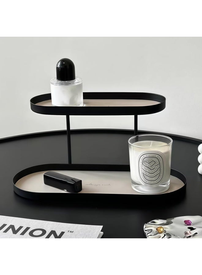 هومستر طبق تنظيم من حديد مطاوع بطبقتين، صندوق تخزين زخرفي بيضاوي باللون الأسود للحمام والمكتب والمطبخ - مقاوم للصدأ - Image 4