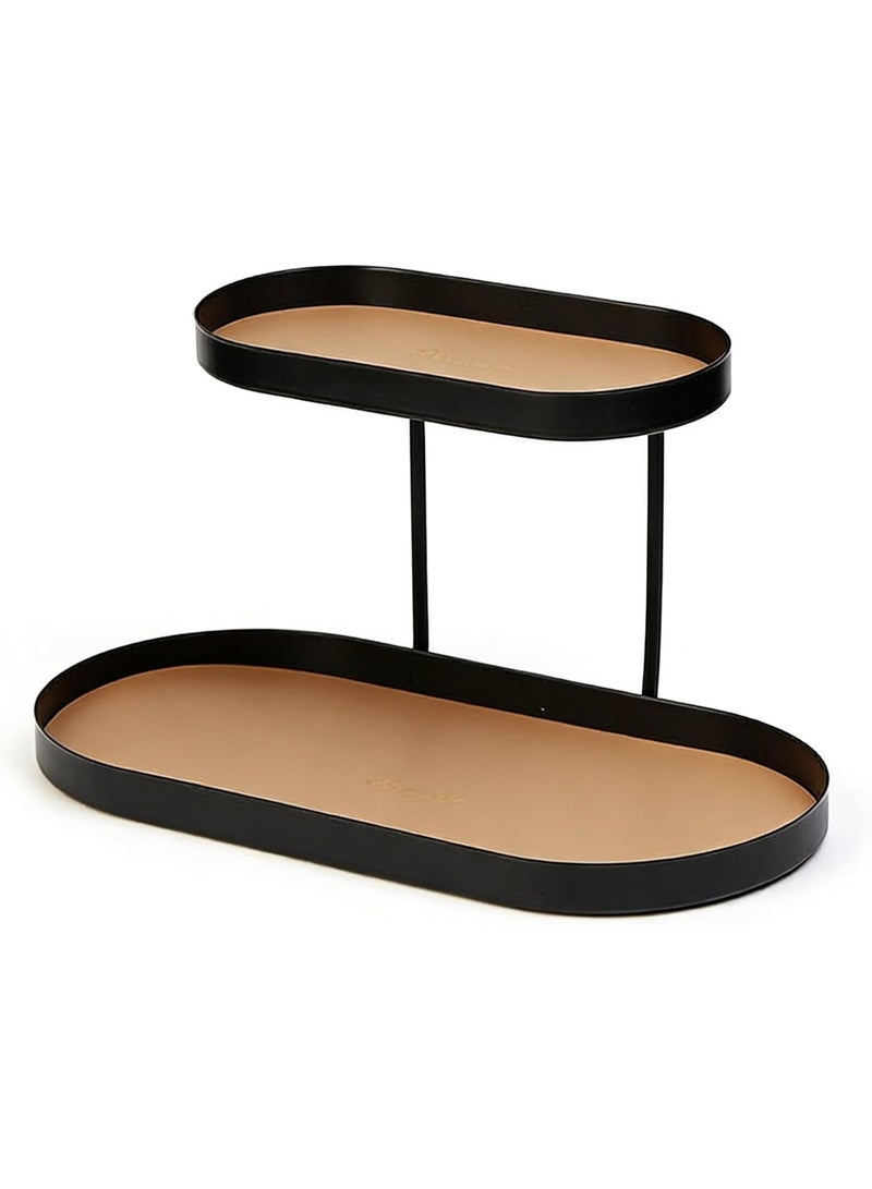 هومستر طبق تنظيم من حديد مطاوع بطبقتين، صندوق تخزين زخرفي بيضاوي باللون الأسود للحمام والمكتب والمطبخ - مقاوم للصدأ - Image 2