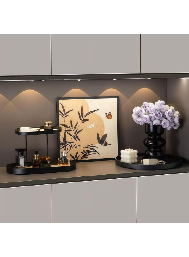 هومستر طبق تنظيم من حديد مطاوع بطبقتين، صندوق تخزين زخرفي بيضاوي باللون الأسود للحمام والمكتب والمطبخ - مقاوم للصدأ - Image 5