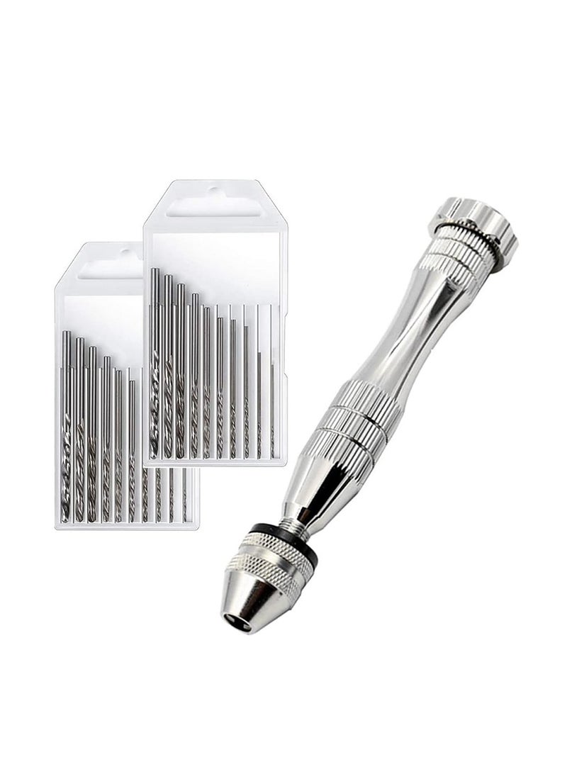 Yakumuz Pin Vise Hand Drill for Resin Casting Molds, Yakumuz Steel Hand Drill with 20 PCS Drill Bits (0.8-3 mm), for Wood, Manual Work DIY, Jewelry, Assembling, Model Making（Silver） - Image 1