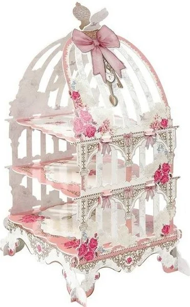 Hobs Muffin Cupcake Cookie Mini Cake Cake Service Presentation Stand Bird Cage Pink Presentation Holder 3 Tiers