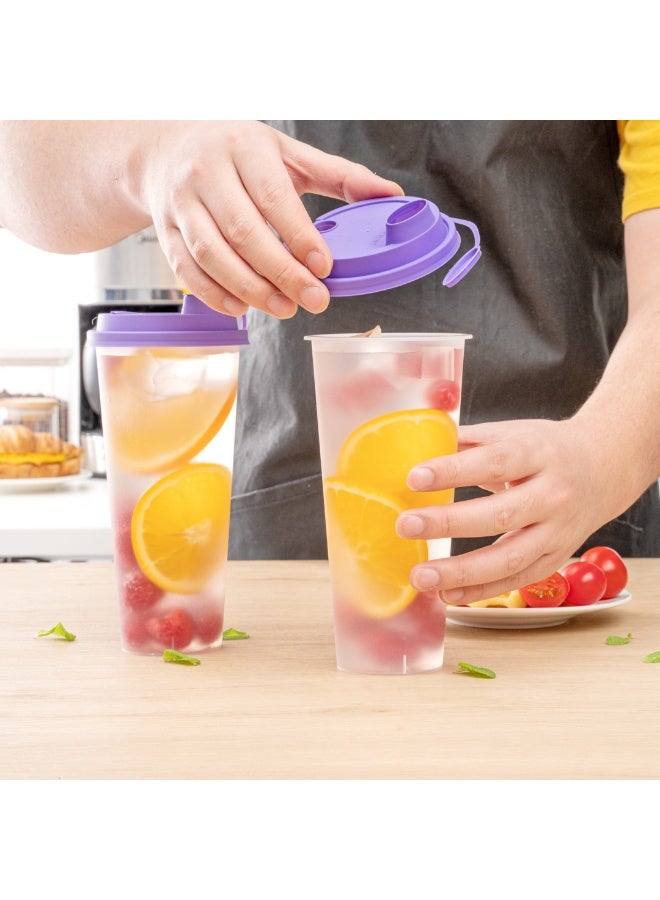 Restaurantware LIDS ONLY: Bev Tek Lids For 12-, 16-, 24-OZ Coffee Cups, 500 Leakproof Beverage Lids - 2-In-1 Design, Attached Stoppers, Purple Plastic Disposable Lids, Cups Sold Separately - Image 5