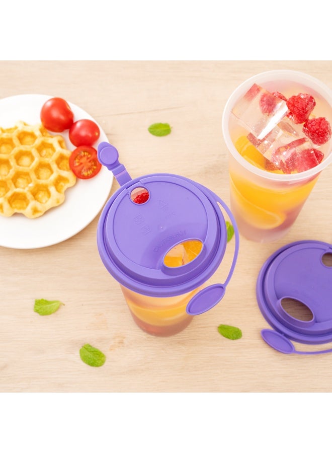 Restaurantware LIDS ONLY: Bev Tek Lids For 12-, 16-, 24-OZ Coffee Cups, 500 Leakproof Beverage Lids - 2-In-1 Design, Attached Stoppers, Purple Plastic Disposable Lids, Cups Sold Separately - Image 4