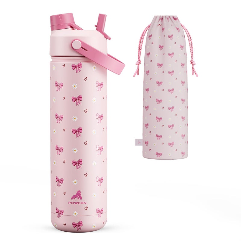 POWCAN 26 oz Insulated Water Bottle with 2-in-1 Straw and Spout Lid, Keep Cold 24H, Leak-Proof, Fits in Car Cup Holder, Stainless Steel Water Bottle for Gift, Gym, Travel and Home (Ivory Porcelain) - Image 1