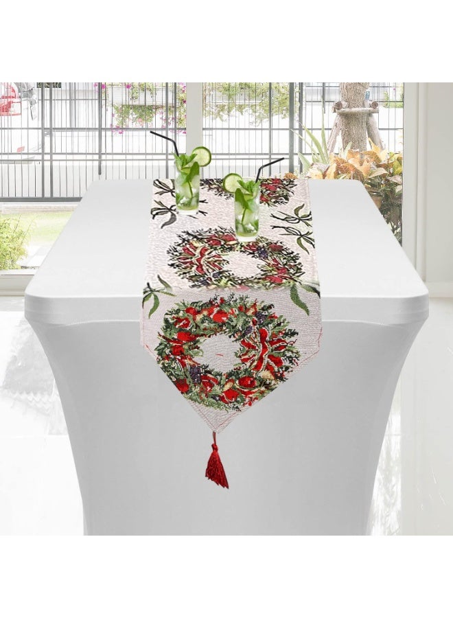 اليسا مفرش طاولة عيد الميلاد 180×35 سم - ديكور طاولة احتفالي للعطلات، مزيج من الكتان الأحمر والأبيض، مفرش طاولة طعام قابل للغسل لديكور عيد الميلاد وقطع المركزية - Image 4