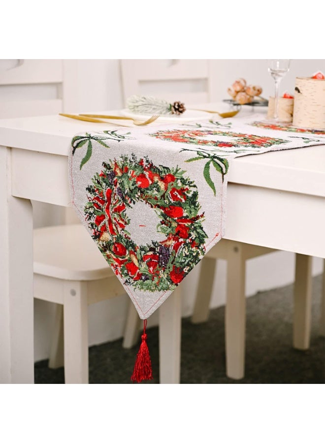 اليسا مفرش طاولة عيد الميلاد 180×35 سم - ديكور طاولة احتفالي للعطلات، مزيج من الكتان الأحمر والأبيض، مفرش طاولة طعام قابل للغسل لديكور عيد الميلاد وقطع المركزية - Image 2
