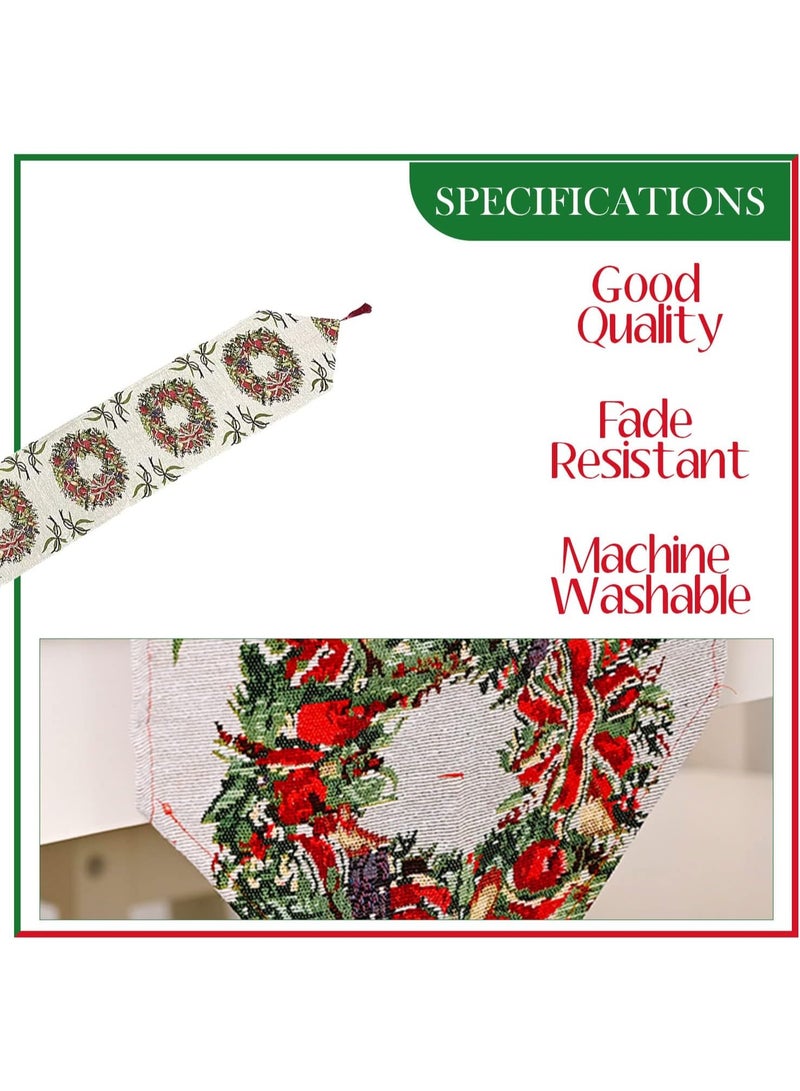 اليسا مفرش طاولة عيد الميلاد 180×35 سم - ديكور طاولة احتفالي للعطلات، مزيج من الكتان الأحمر والأبيض، مفرش طاولة طعام قابل للغسل لديكور عيد الميلاد وقطع المركزية - Image 3