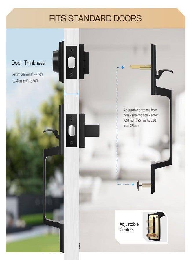 Leydebong Black Front Door Handle, Matte Black Exterior Door Handle with Door Lever, Front Door Lock Handle and Deadbolt Set, Reversible for Right and Left Handed deadbolt Handle Set - Image 4