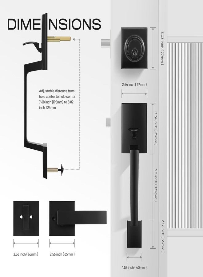 Leydebong Black Front Door Handle, Matte Black Exterior Door Handle with Door Lever, Front Door Lock Handle and Deadbolt Set, Reversible for Right and Left Handed deadbolt Handle Set - Image 5