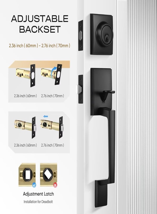 Leydebong Black Front Door Handle, Matte Black Exterior Door Handle with Door Lever, Front Door Lock Handle and Deadbolt Set, Reversible for Right and Left Handed deadbolt Handle Set - Image 3
