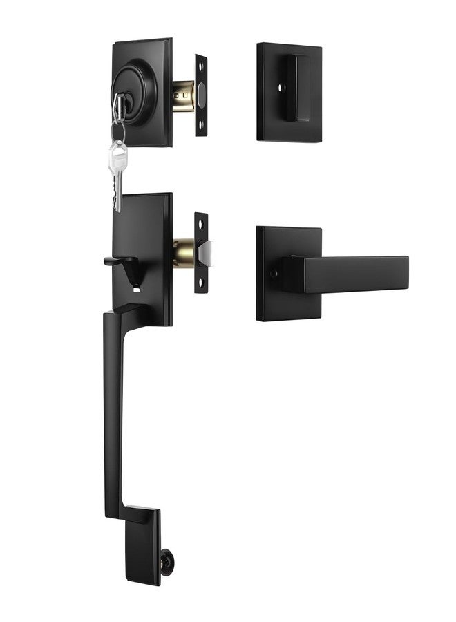 Leydebong Black Front Door Handle, Matte Black Exterior Door Handle with Door Lever, Front Door Lock Handle and Deadbolt Set, Reversible for Right and Left Handed deadbolt Handle Set - Image 2