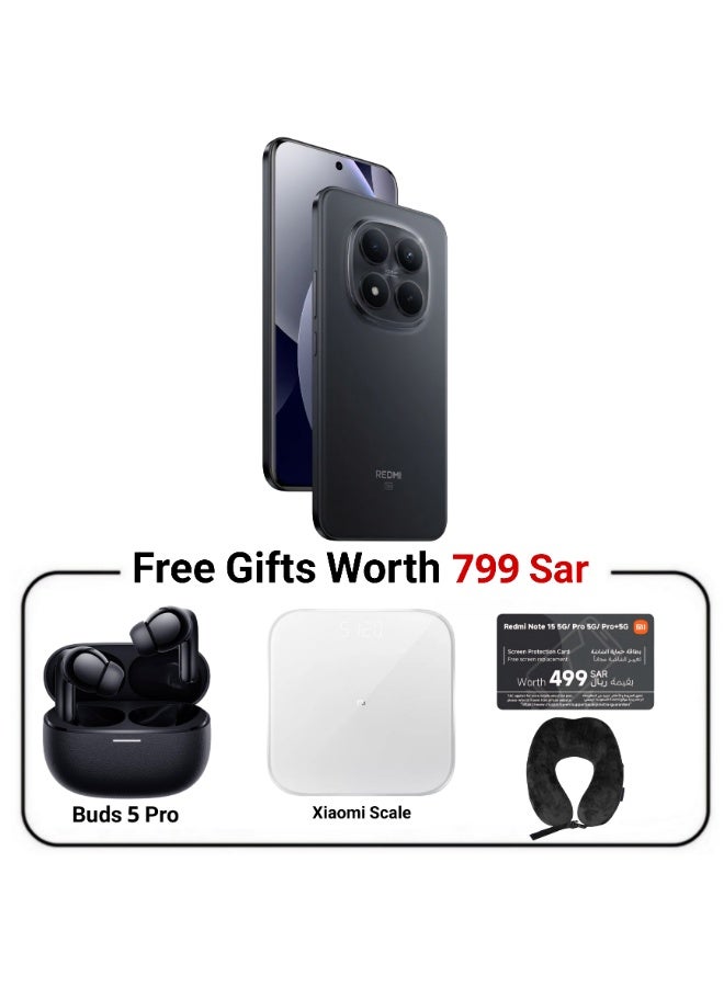 شاومي ريدمي نوت 15 برو+ 5G ثنائي الشريحة+ eSIM أسود 12 جيجابايت رام 512 جيجابايت 5G مع هدايا مجانية (سماعات 5 برو + بطاقة حماية الشاشة الافتراضية + ميزان شاومي + وسادة شاومي) - النسخة العالمية - Image 1