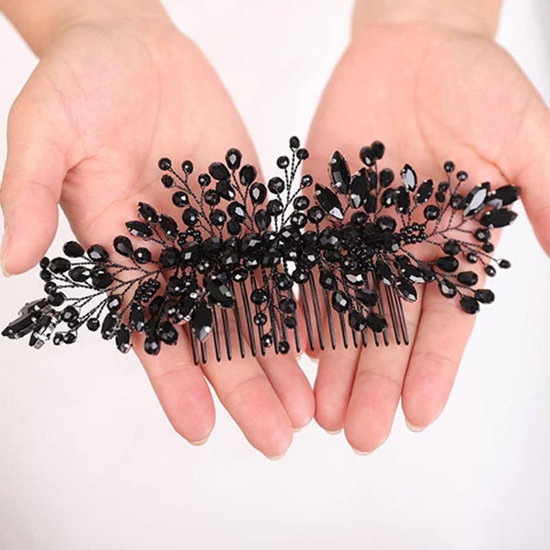 Rumtock Black Crystal Hair Comb for Women Girls Special Occasion Hair Piece Handmade Rhinestones Jewelry 