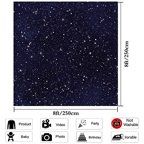 Qian 8x8ft Night Sky Star Backdrops Universe Space Theme Starry Photography Backdrop Galaxy Stars Children Boy 1st Birthday Party Photo Background Newborn Baby Shower Banner Photo Studio Booth - Image 3