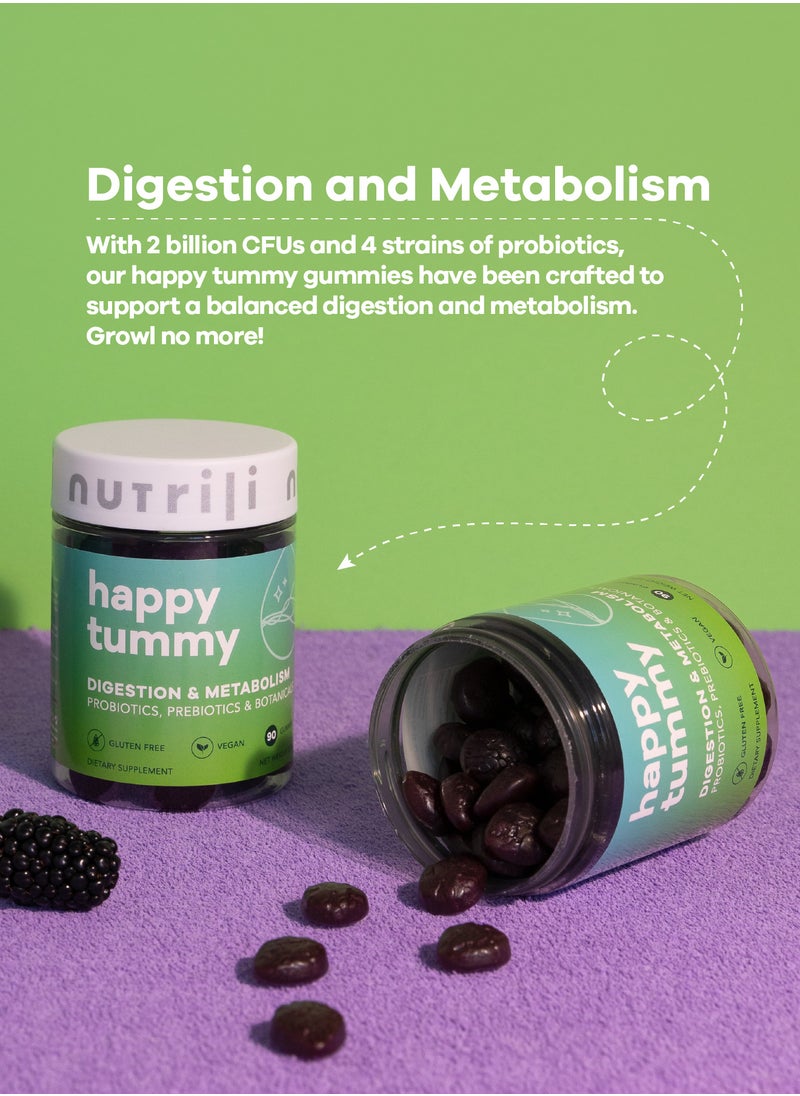 nutrili - Happy Tummy Probiotics Gummies (150g) Probiotics, Prebiotics, Botanicals & Vitamins - 60 Gummies - Image 1