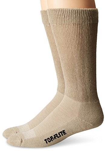 Top Flite Men's Diabetic Non-Binding Cushion Crew Ultra Dri Socks 2 Pair Pack, Khaki, Large - Image 1