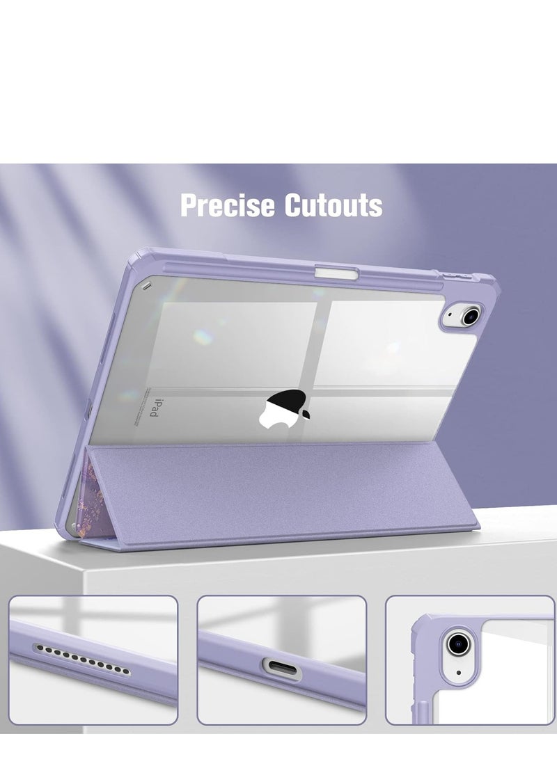 Hybrid Case Compatible with iPad 10th Generation 2022 (10.9 Inch) - [Ultra Slim] Shockproof Clear Cover with Built-in Pencil Holder, Auto Wake/Sleep, Lilac Marble - Purple - Image 5