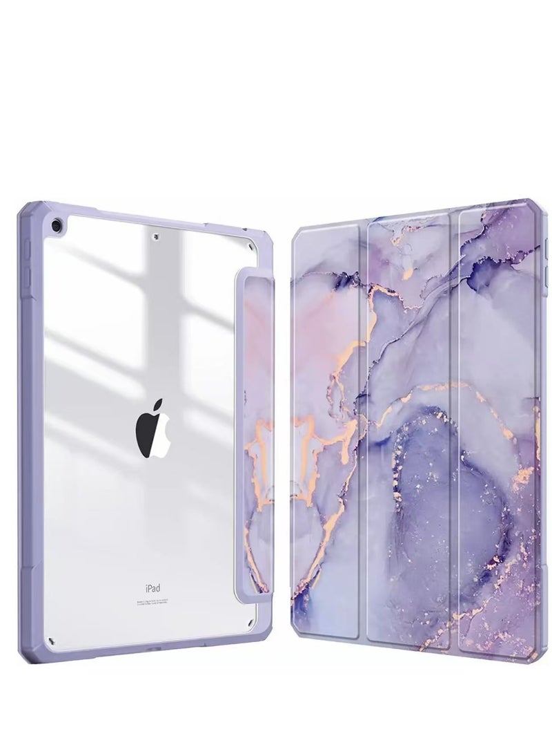 Hybrid Case Compatible with iPad 10th Generation 2022 (10.9 Inch) - [Ultra Slim] Shockproof Clear Cover with Built-in Pencil Holder, Auto Wake/Sleep, Lilac Marble - Purple - Image 2