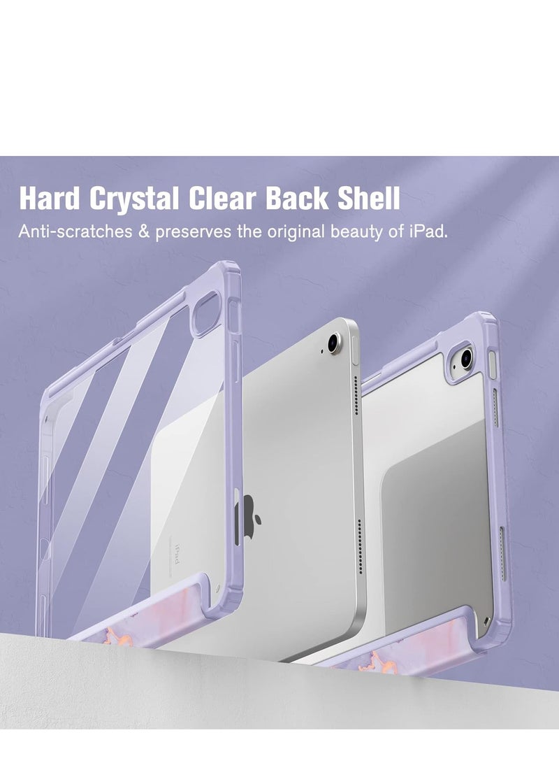 Hybrid Case Compatible with iPad 10th Generation 2022 (10.9 Inch) - [Ultra Slim] Shockproof Clear Cover with Built-in Pencil Holder, Auto Wake/Sleep, Lilac Marble - Purple - Image 4