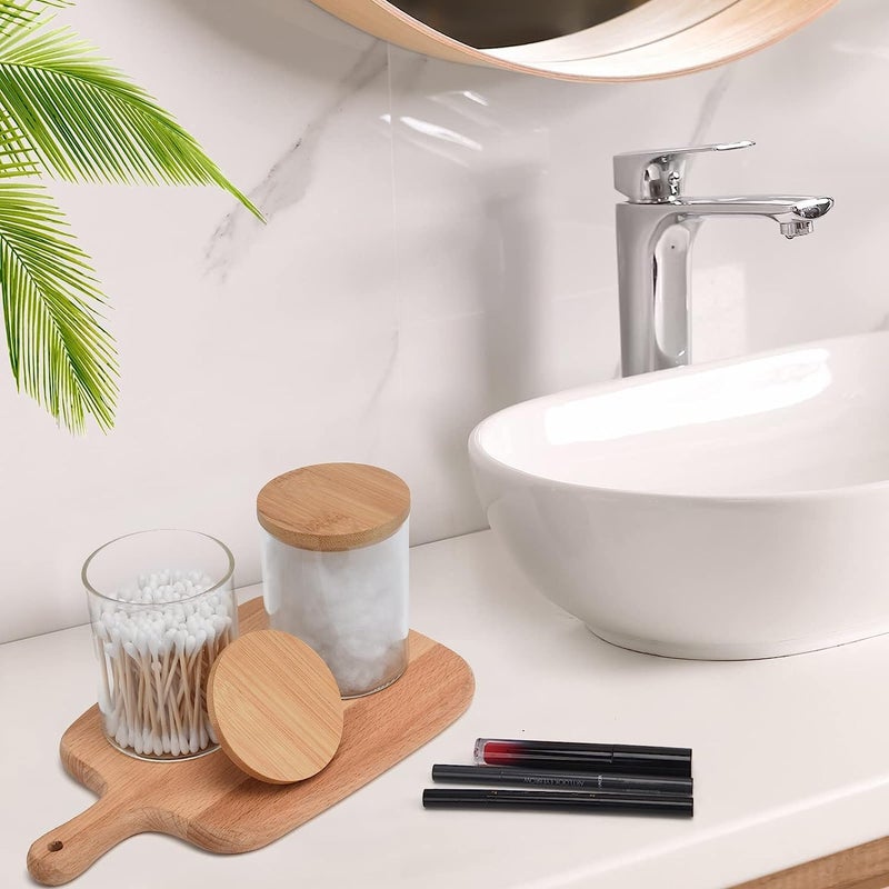 BIG CART BIG CART 2 Pcs Glass Qtip Holder with Wood Lids 16 oz Apothecary Jars Cotton Swabs Dispenser Cotton Pads Canister for Bathroom Storage Organizer  - Image 4