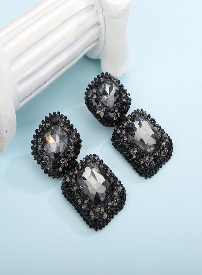 Denifery Vintage Black Rhinestone Statement Earrings Fancy Crystal Rectangle Drop Dangle Earrings Halloween Evening Prom Pageant Earrings for Women - Image 5