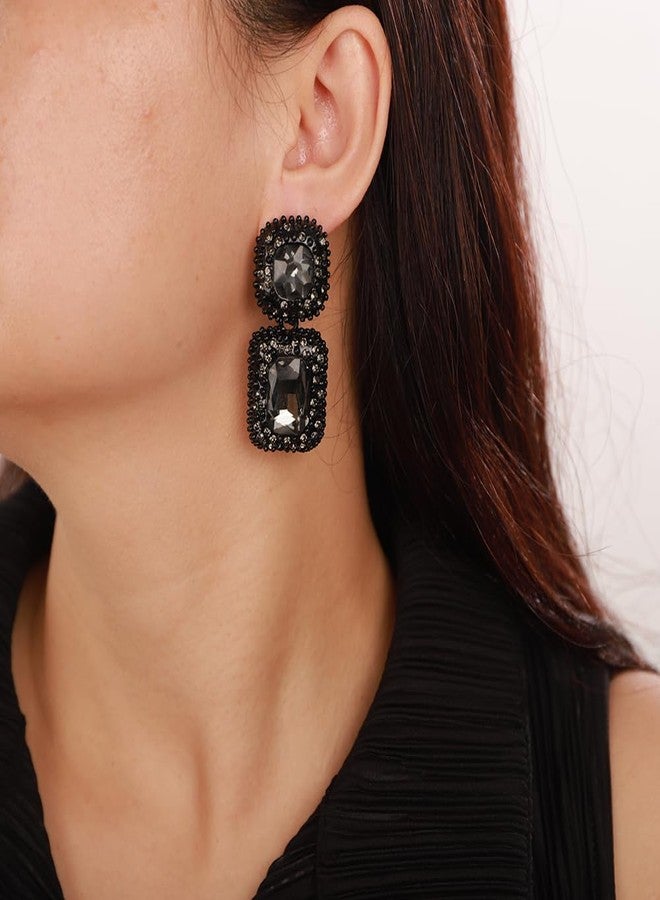Denifery Vintage Black Rhinestone Statement Earrings Fancy Crystal Rectangle Drop Dangle Earrings Halloween Evening Prom Pageant Earrings for Women - Image 2