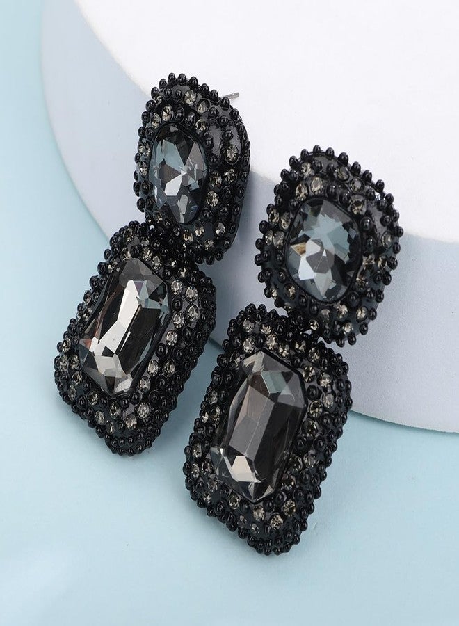 Denifery Vintage Black Rhinestone Statement Earrings Fancy Crystal Rectangle Drop Dangle Earrings Halloween Evening Prom Pageant Earrings for Women - Image 4