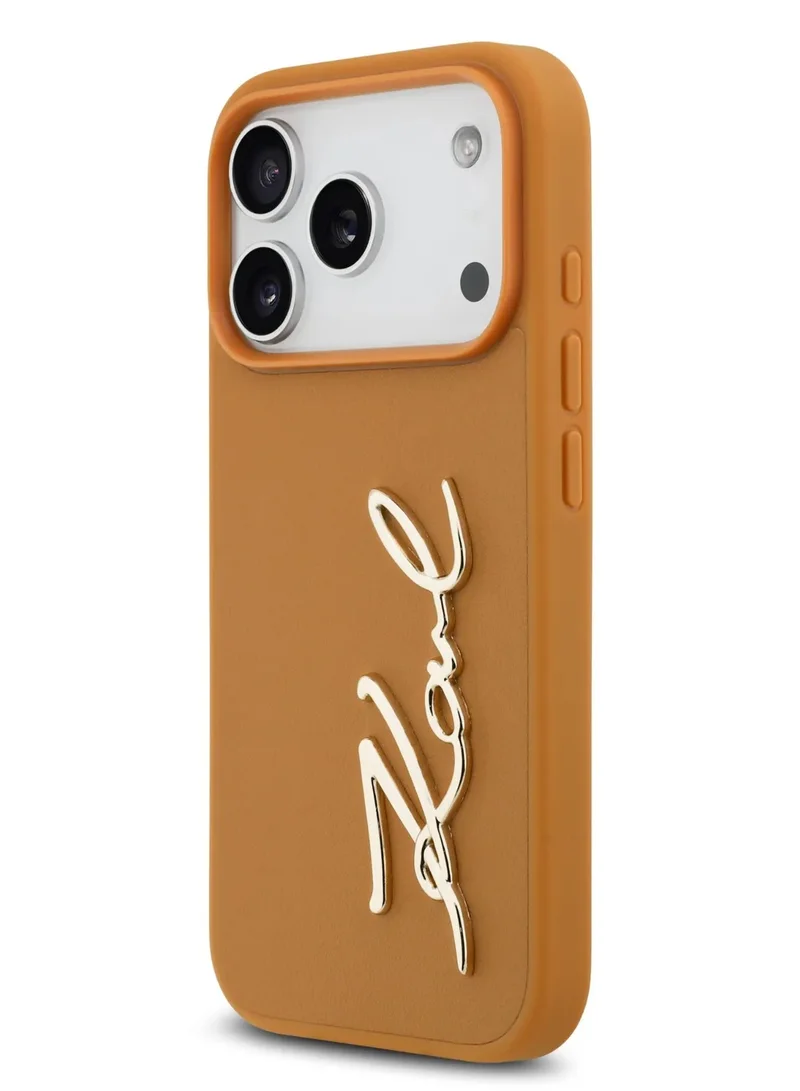 Karl Lagerfeld iPhone 17 Pro PU Leather Case With Karl Script Logo & Buttons /  Easy Snap-On / Slim Profile / Lightweight / Back Cover - Brown