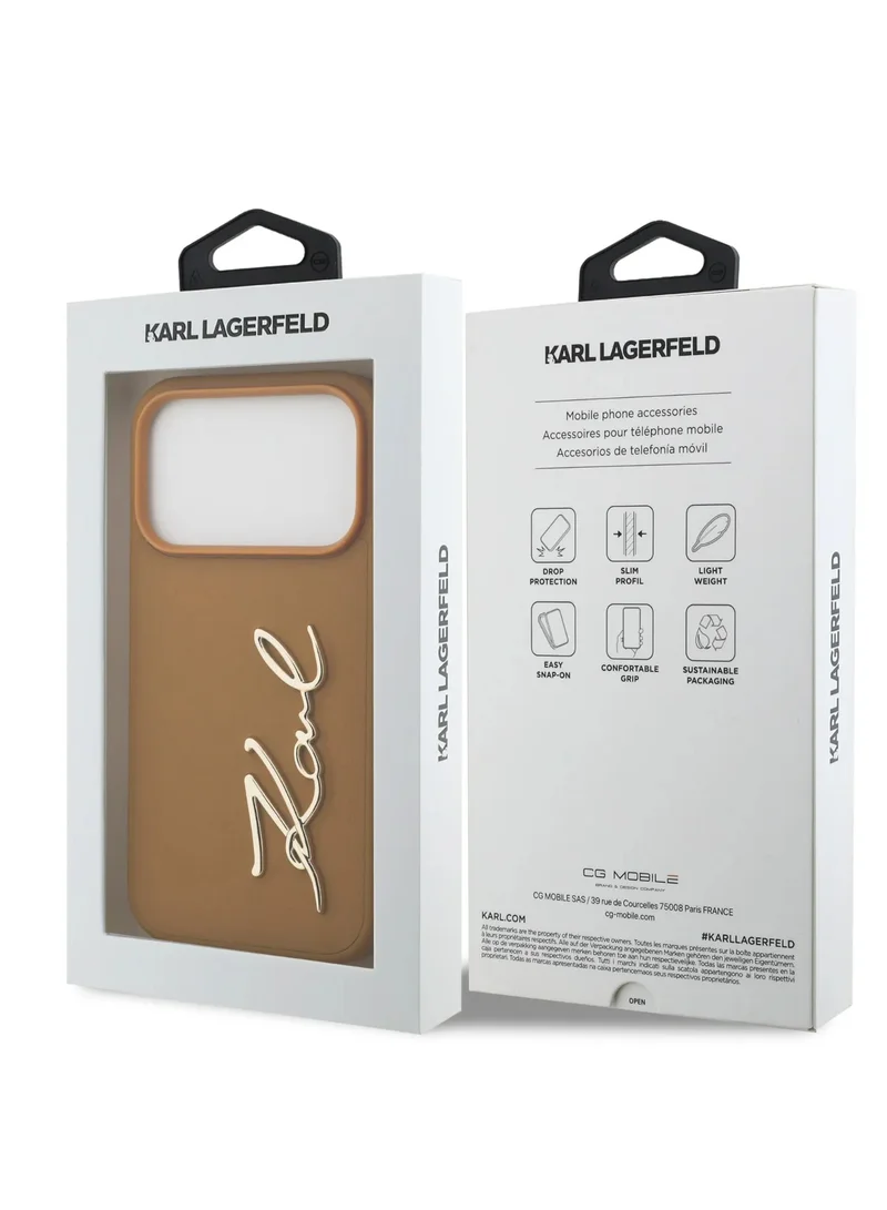 Karl Lagerfeld iPhone 17 Pro PU Leather Case With Karl Script Logo & Buttons /  Easy Snap-On / Slim Profile / Lightweight / Back Cover - Brown