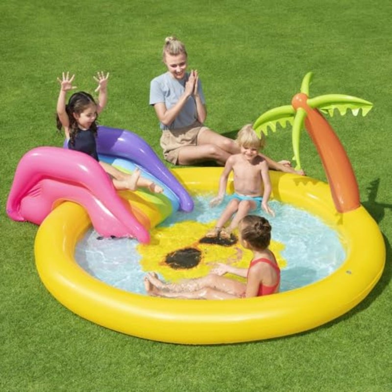 Sunnyland Splash Play Pool for outdoor summer fun, PVC material, blue color, durable and easy to inflate - Image 2