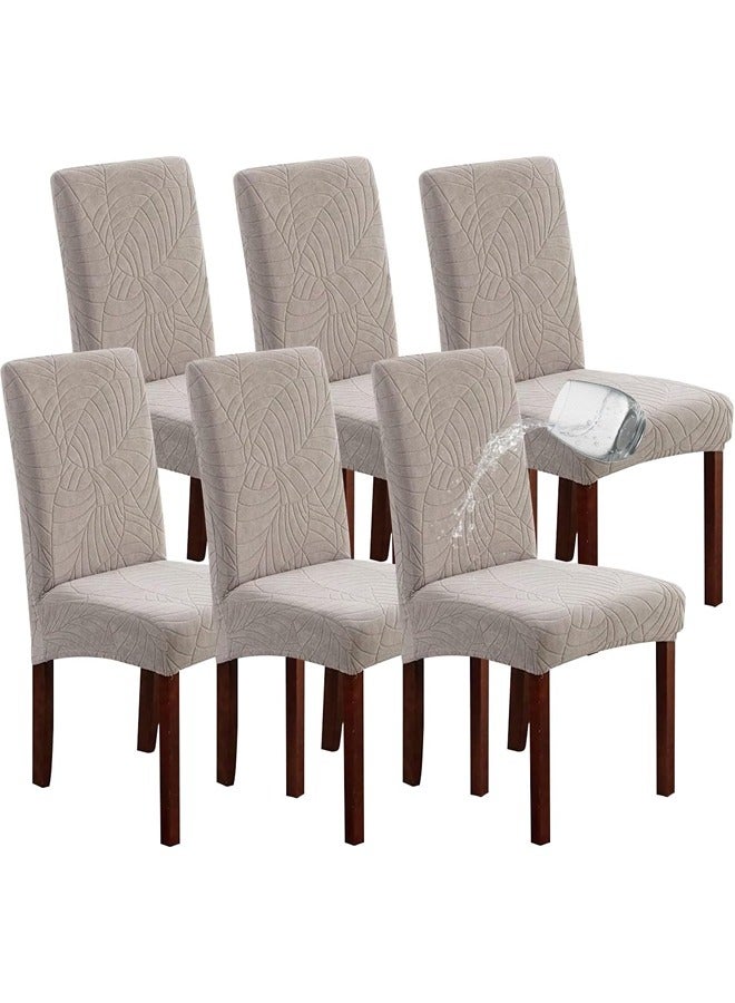 DUNISO 6 Pcs Dining Chair Slipcovers, Waterproof Dining Room Chair Cover, Stretch Jacquard Chair Slipcover Removable Washable Chair Protector for Home, Restaurant, Banquet, Kitchen ，Taupe - Image 1