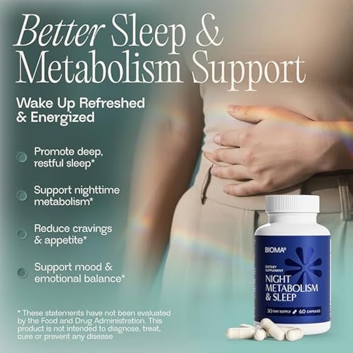 BIOMA Night Metabolism & Sleep - Supports Digestion, Energy Metabolism & Restful Sleep with Melatonin, Vitamin D, Magnesium & More - 60 Capsules (30-Day Supply) - Image 2