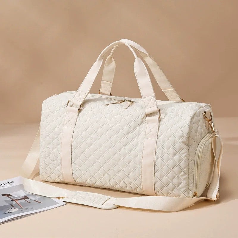 Y&D Large Quilted Duffel Bag for Women - Sports Gym Overnight Tote with Shoe Compartment - Carry On Weekend Travel Duffel - Image 4