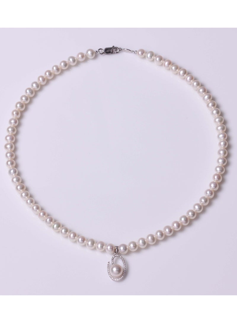 MIKURA Necklace 1st 42cm, Freshwater Pearls, A Quality, White Color, 8.0-6.0MM, 18KW, 34D-0.17Cts - Image 2