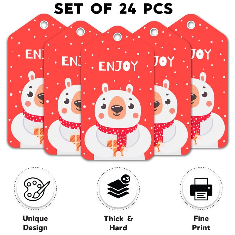 Festiko Christmas Gift Tags Christmas Theme Gift TagsXmas Wishes Gift Tags Hanging Label for DIY Christmas Gift Wrap and Label Package Pack of 24 Pcs Red - Image 2