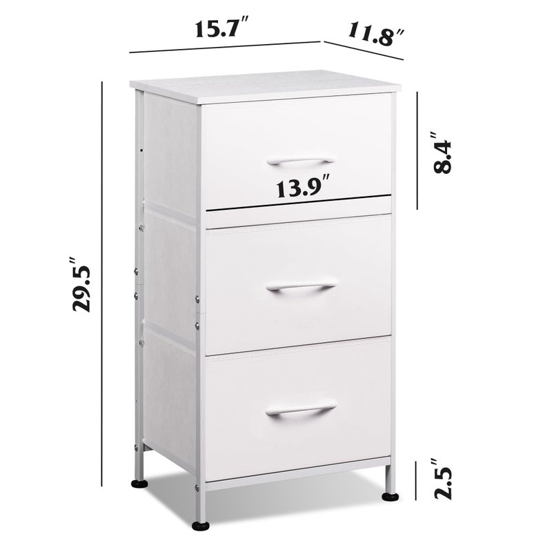 WLIVE Nightstand with 3 Drawers, Fabric Dresser, Organizer Unit, Storage Dresser for Bedroom, Hallway, Entryway, Closets, Sturdy Steel Frame, Wood Top, Easy Pull Handle, White - Image 4