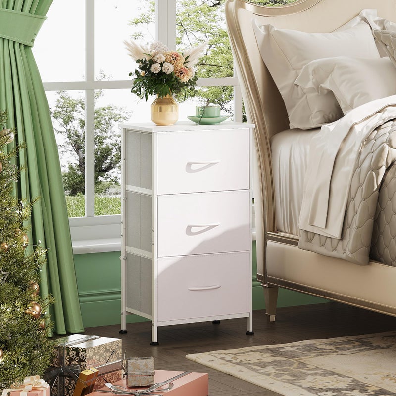 WLIVE Nightstand with 3 Drawers, Fabric Dresser, Organizer Unit, Storage Dresser for Bedroom, Hallway, Entryway, Closets, Sturdy Steel Frame, Wood Top, Easy Pull Handle, White - Image 2