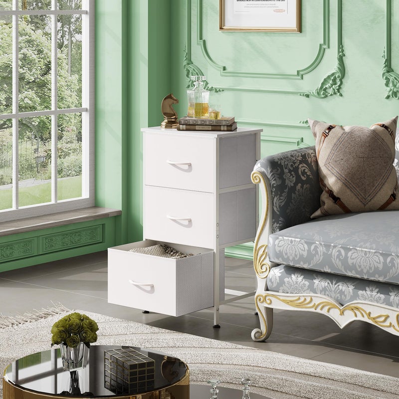 WLIVE Nightstand with 3 Drawers, Fabric Dresser, Organizer Unit, Storage Dresser for Bedroom, Hallway, Entryway, Closets, Sturdy Steel Frame, Wood Top, Easy Pull Handle, White - Image 3
