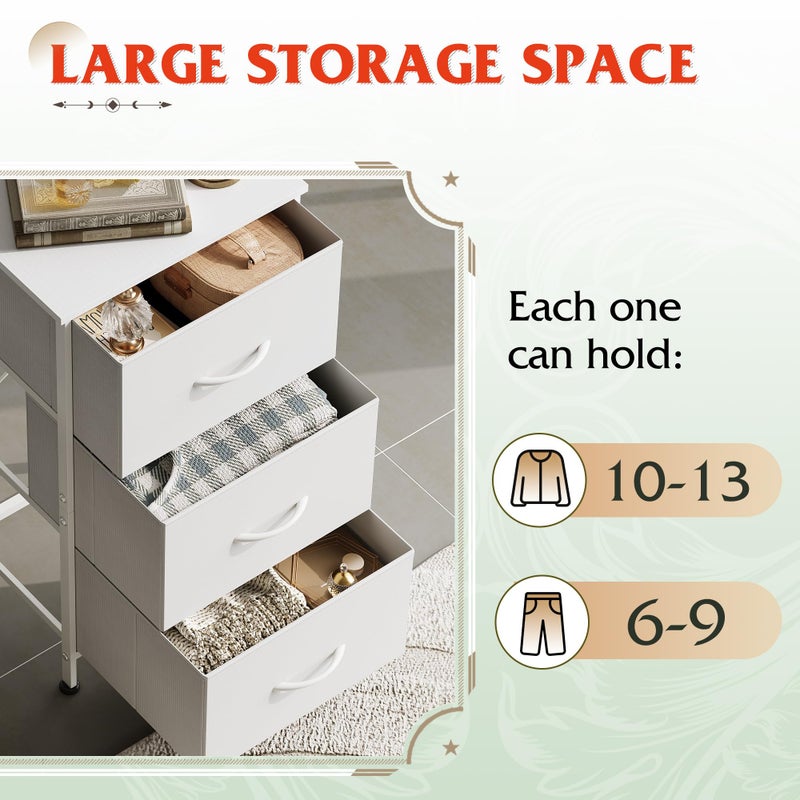 WLIVE Nightstand with 3 Drawers, Fabric Dresser, Organizer Unit, Storage Dresser for Bedroom, Hallway, Entryway, Closets, Sturdy Steel Frame, Wood Top, Easy Pull Handle, White - Image 5