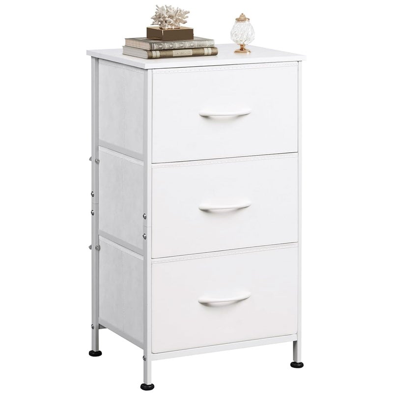 WLIVE Nightstand with 3 Drawers, Fabric Dresser, Organizer Unit, Storage Dresser for Bedroom, Hallway, Entryway, Closets, Sturdy Steel Frame, Wood Top, Easy Pull Handle, White - Image 1