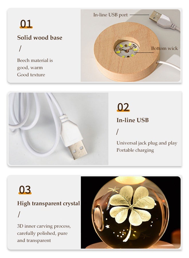 DUNISO 3D Crystal Ball Night Light, 6cm Led Wood Based Glass Ball Light, Children's Bedside Table Warm Night Light, Suitable For Desktop, Bedroom, Study, Living Room - Image 2