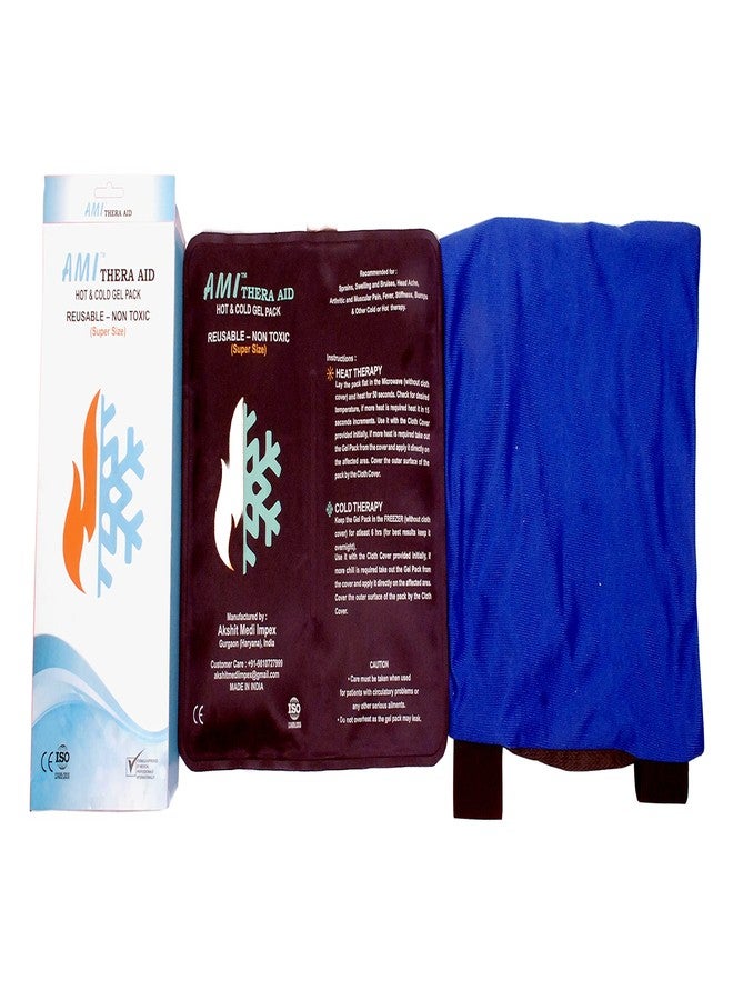 AMI Thera Aid Hot & Cold Gel Pack Super Size 11x11 inch Reusable Soft Foldable CE ISO Certified with cover and elastic belt for Multiple Therapies (Blue/Navy Blue) - Image 2